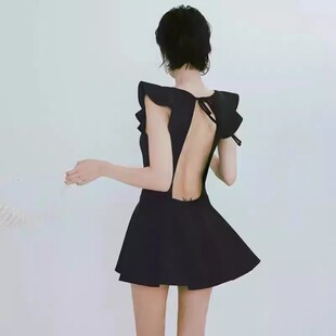 温泉泳装 大码 网红风2023新款 泳衣女连体保守遮肚显瘦露背性感裙式