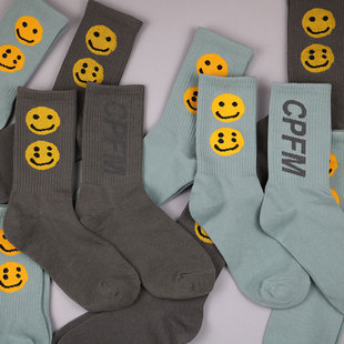 大地色中筒袜欧美街头袜子男 XXX潮牌搞怪四眼笑脸侃爷同款 OFF