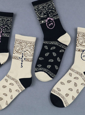 Travis Scott TS腰果花鬼脸厂牌标志Cactus Jack袜子男潮中筒袜女