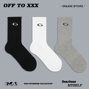 巴黎4 潮牌袜子简约刺绣训练运动长袜潮流街头男女情侣全棉中筒袜