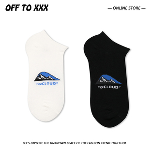 薄款 OFF 雪山短袜韩国日系潮流黑白简约夏季 XXX 低帮船袜男女