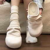 复古包头防滑简约休闲通勤懒人外穿半拖凉鞋 褶皱绒面勃肯鞋 女春季