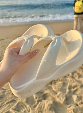 白色厚底人字拖女夏夹脚海边沙滩防滑增高时尚软底凉拖鞋eva防臭