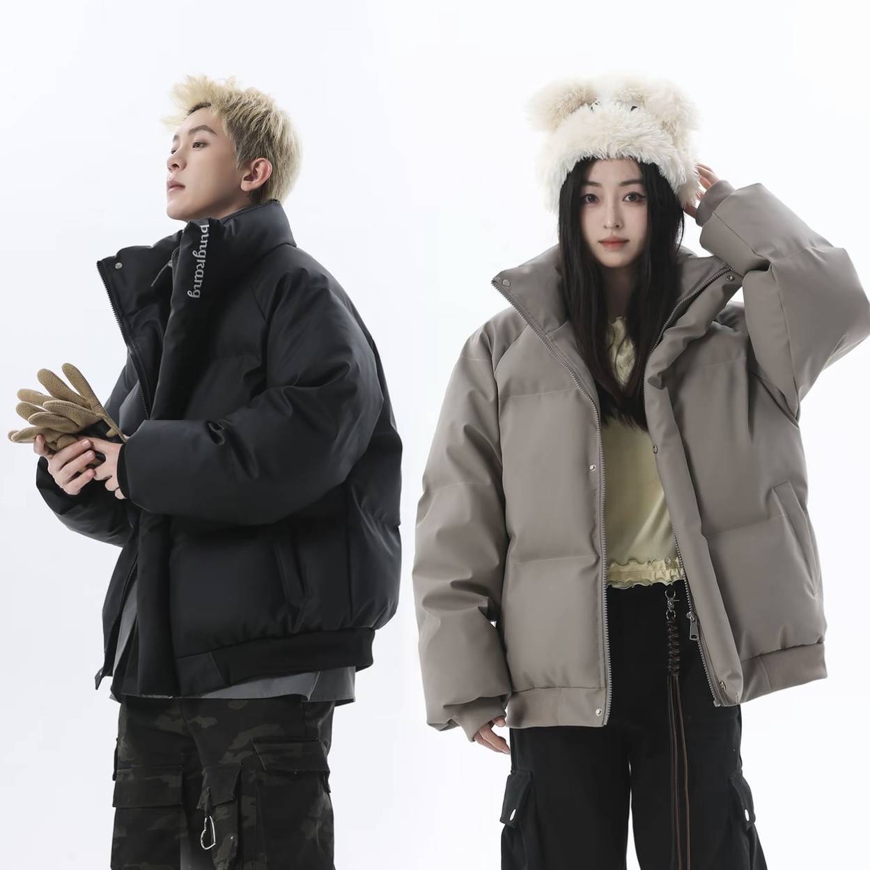 pu皮加厚棉衣短款冬季简约宽松