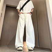 宽松直筒阔腿长裤 美式 潮加绒加厚高街大码 子男秋冬季 子 斜切弯刀裤