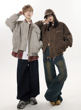 MANRE SHOW美拉德水洗皮衣外套男女款春季美式复古潮流机车夹克