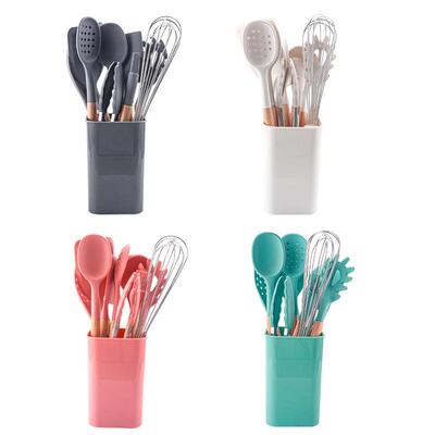 Wooden Handle Silicone Kitchenware 10 Piece Set Kitchen