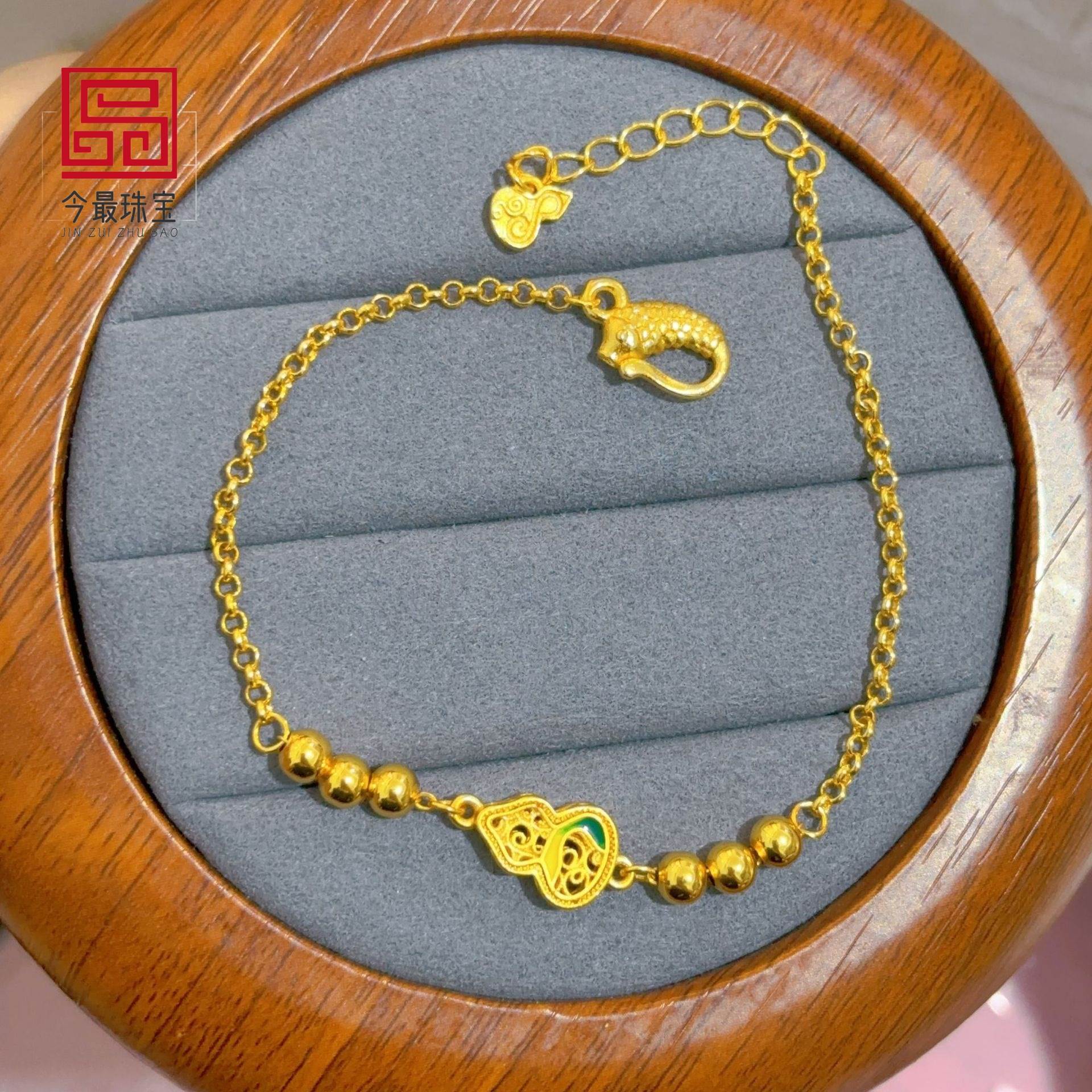 New Enamel Three Beads Hollow Gourd Bracelet Niche Design