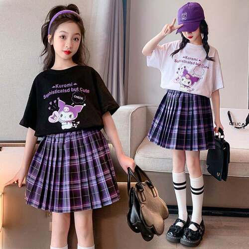 Girls' preppy style suit cotton T-shirt short skirt