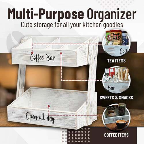 Wooden Coffee Bar 2-layer Organizer Desktop Kitchen Spice
