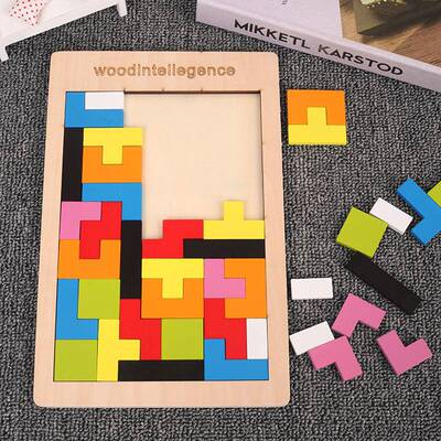 Wooden Tetris Building Blocks Varied Jigsaw Puzzle Puzzle