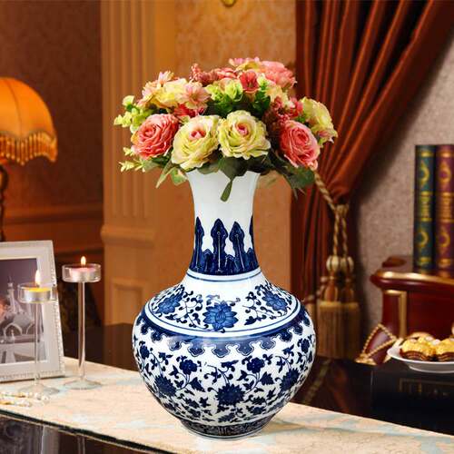 Vintage Jingdezhen Ceramics Floor Vase Dried Flowers Blue