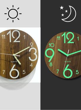 12 inch luminous wood grain wall clock wooden mute clock