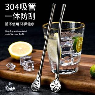 Lengthened straw spoon 04 stainless steel milk tea