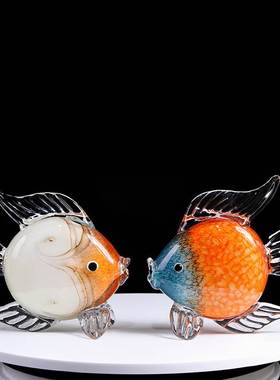 High-grade Glazed Glass Kiss Fish Decoration Simple