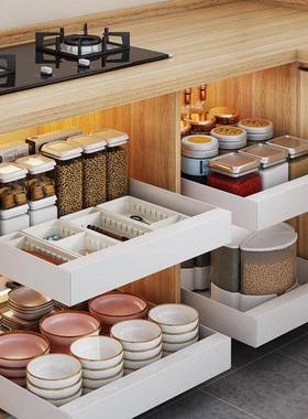 Drawer Kitchen Storage Basket in the Cabinet Layered
