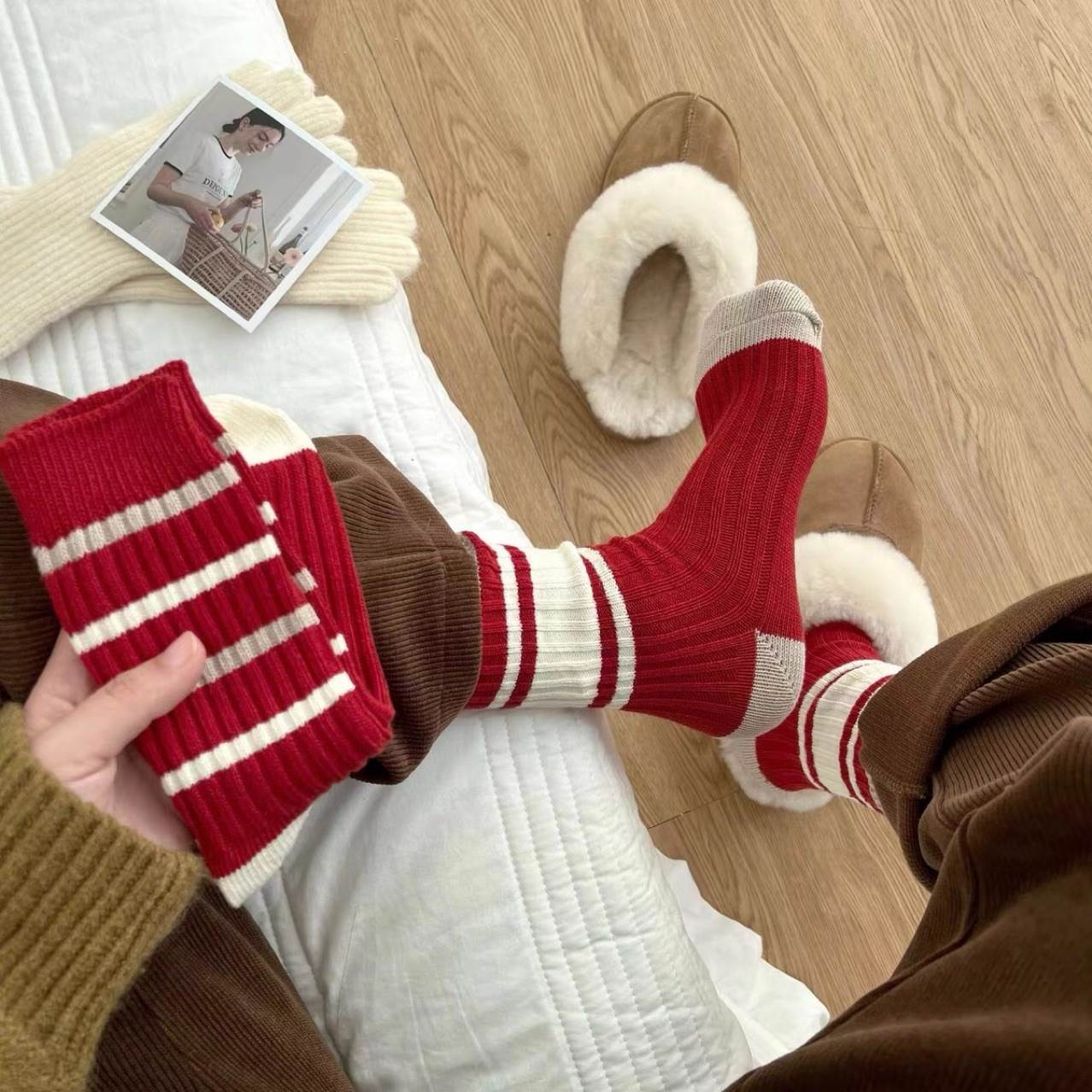 Red New Year Socks Women's Mid-tube Socks Autumn and Winter