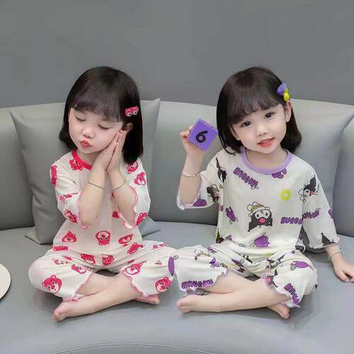 Ice Silk baby pajamas summer thin suit Western style girls'