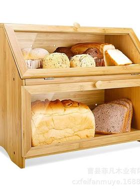 Bamboo bread box acrylic transparent double layer large