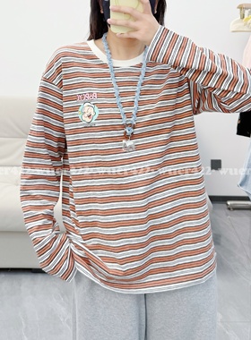 無二｜by carrie粉标早秋popeye橙色条纹长袖T恤宽松慵懒时髦减龄