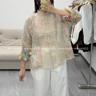 無二｜山花新中式盘扣衬衫外套真丝色织双宫绡印花欧根纱内双面穿