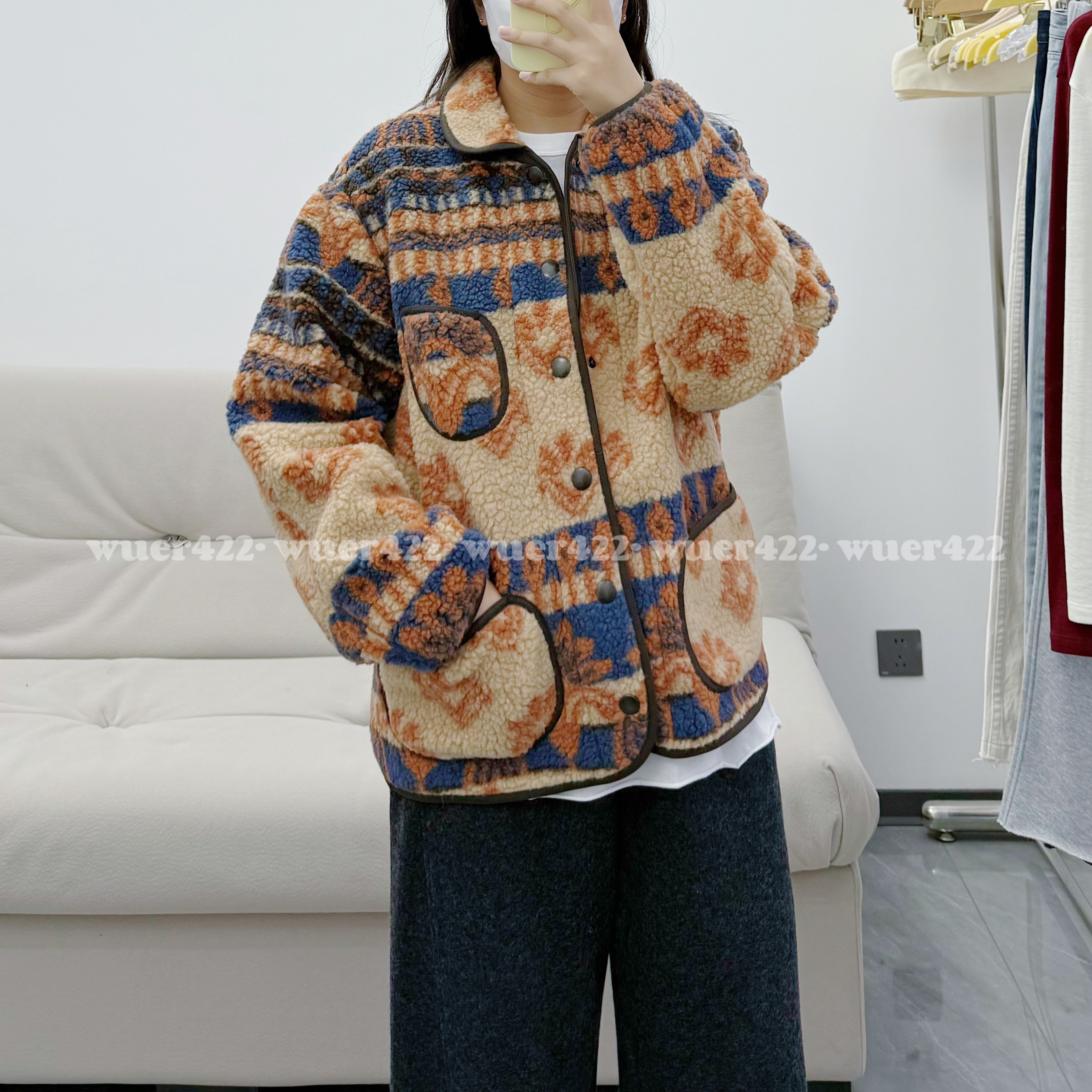 無二｜秋冬复古印地安风羊羔绒夹克外套女轻便保暖休闲上衣