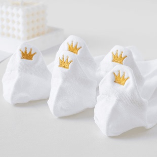 襪子女皇冠刺繡短襪淺口夏季 刺繡可愛日系 女士棉襪網眼船襪潮新款