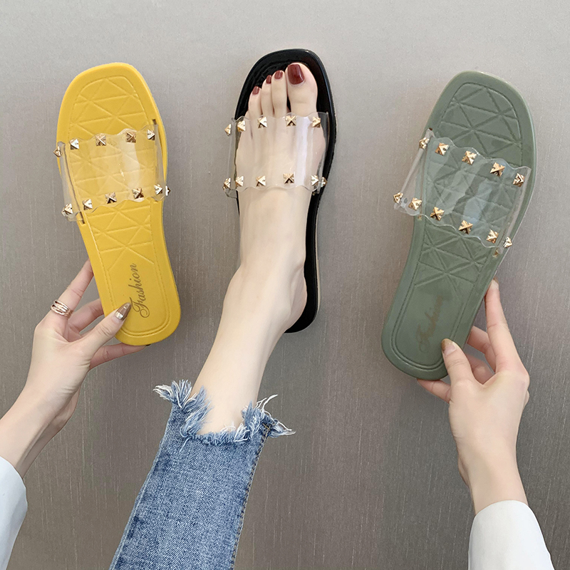 Net Red ins sandals  summer 2020 new pattern non-slip Flat bottom take a shower Exorcism Rivets jelly Word towin the Women's Shoes, Slippers  category - from Buy2taobao.com to provide professional Taobao agent buy service