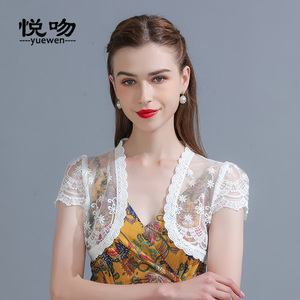 蕾丝小坎肩女夏短款开衫裙子外搭薄2023新款小披肩上衣百搭短外套