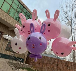 网红飘空气球波波球飞天小白兔粉兔子头造型卡通圆形户外夜市摆摊