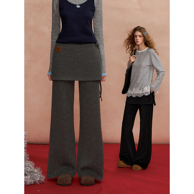 SOMESOWE 可拆卸围帘微喇毛呢长裤