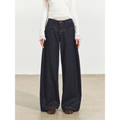 SOMESOWE 原色牛仔压褶香蕉裤