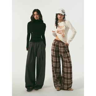 SOMESOWE 双腰头宽松弯月休闲裤