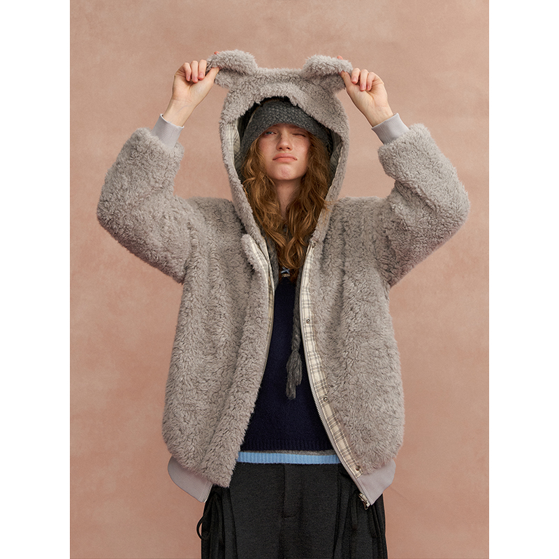 SOMESOWE 暖羊羔两面穿连帽外套