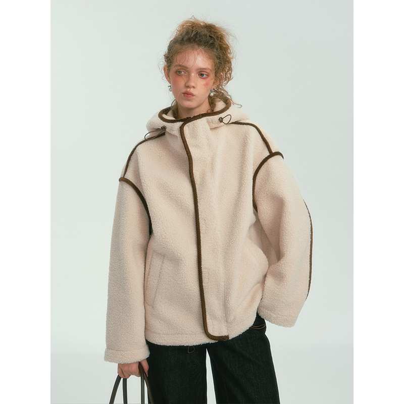 【现货】SOMESOWE 撞色滚边条摇粒绒连帽外套