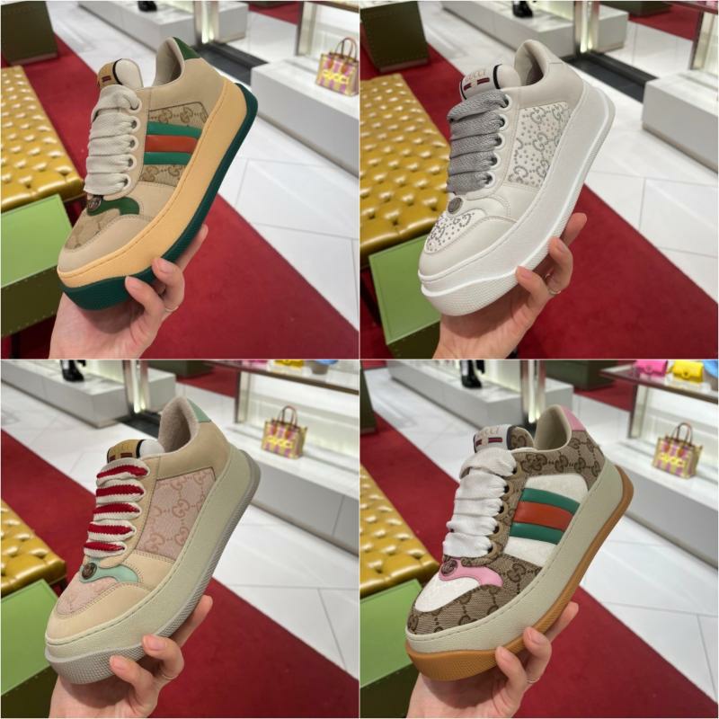 Gucci/古驰  女鞋Screener脏脏鞋胖丁系带低帮厚底面包鞋休闲板鞋