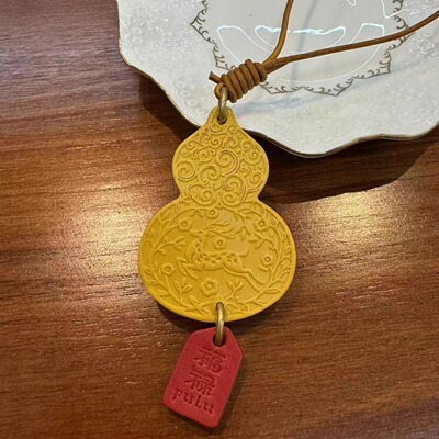 国潮国风葫芦包挂件福禄双全FULU真皮手工头层牛皮包挂饰汽车挂件