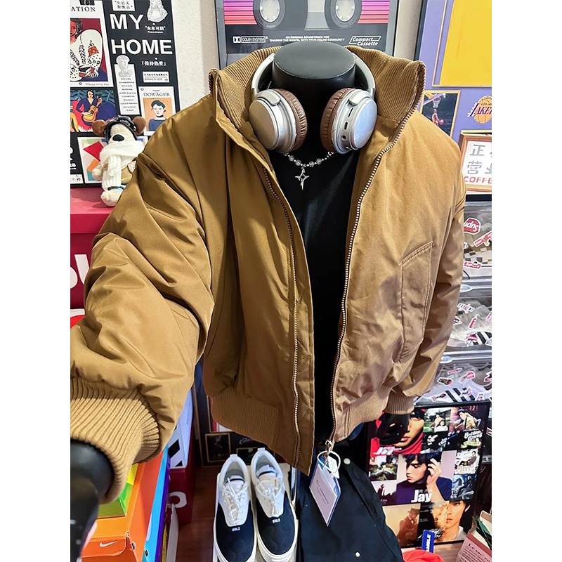 立领加厚保暖休闲棉衣男士冬季美式复古青年棉服宽松上衣短宽外套