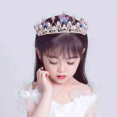 韩式儿童公主皇冠高端水晶蝴蝶发箍女童头箍女孩生日礼物发箍头饰