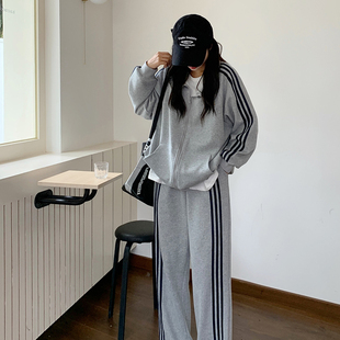 两件套 2024大码 休闲宽松卫裤 卫衣秋冬纯色卫衣上衣 加绒加厚 女装