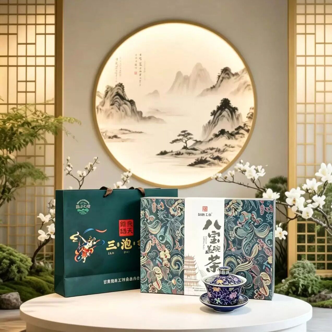 陇味工坊八宝茶双盖碗礼盒960g