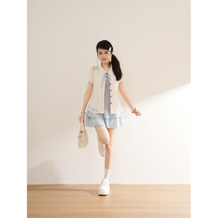 【古早夏日】小个子甜美清新背心蕾丝半身裙休闲百搭开衫三件套女