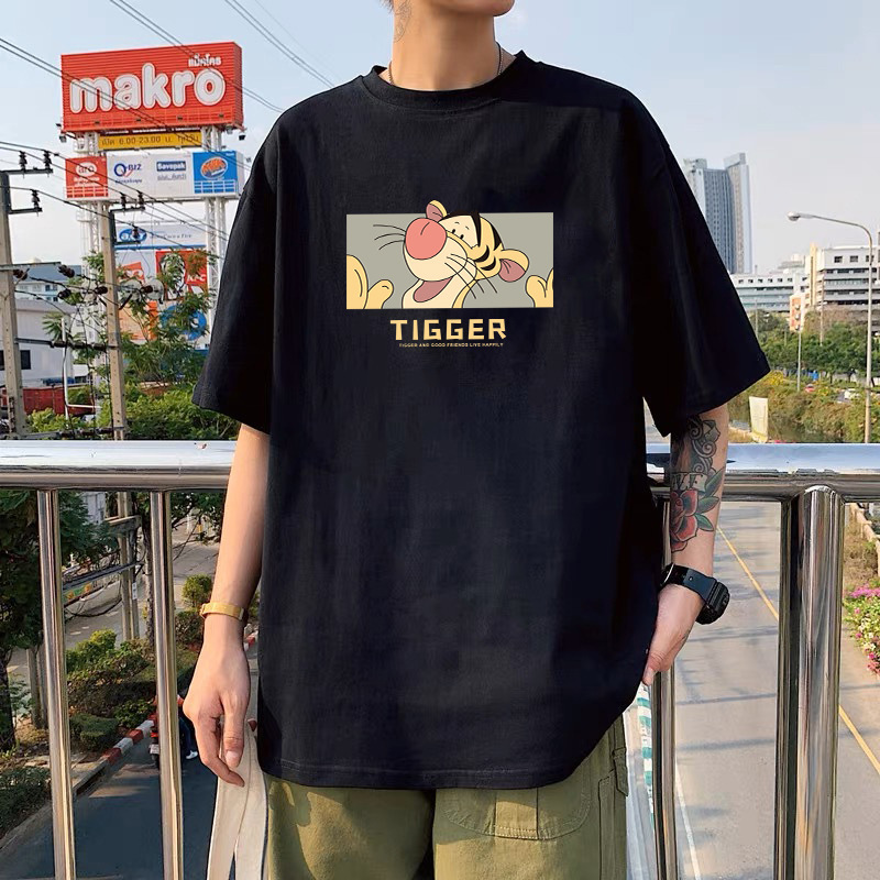 港风卡通黑色冰丝情侣款男女同款圆领短袖T恤男潮百搭休闲上衣服