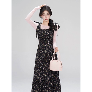 春季 显瘦百搭T恤吊带裙两件套 碎花简约连衣裙法式 温柔风通勤修身