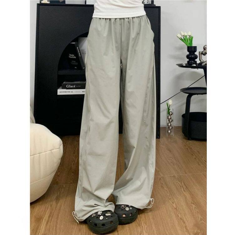 浅灰色锦纶冰丝速干工装裤子女夏季显瘦宽松防晒休闲百搭运动裤子