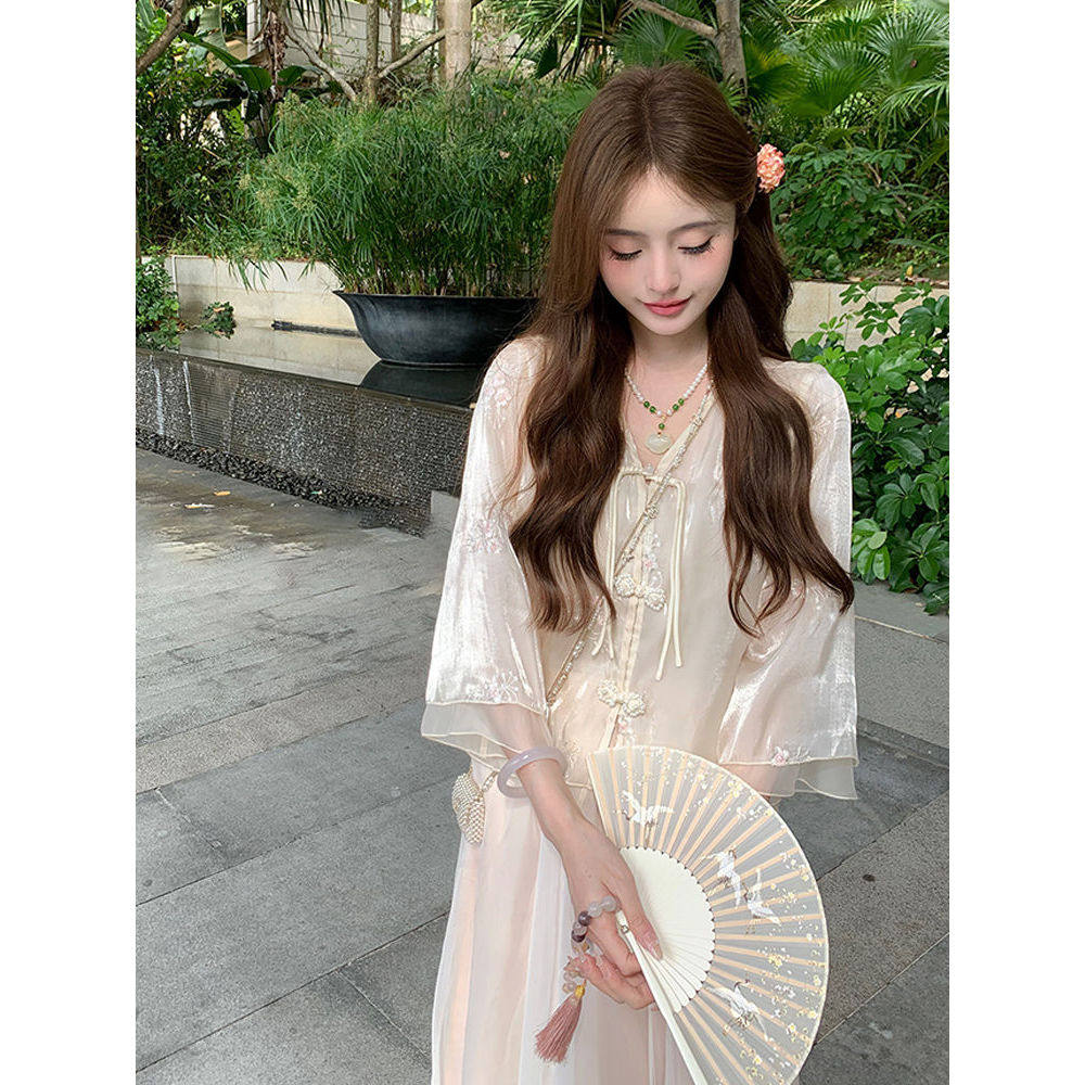 书香世家 新中式改良国风提花套装女小清新仙气长款半身裙两件套