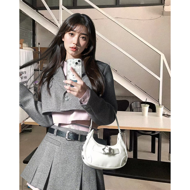 (坠入爱河)高级感灰色人字纹西装外套短款显瘦2024年春秋季新款