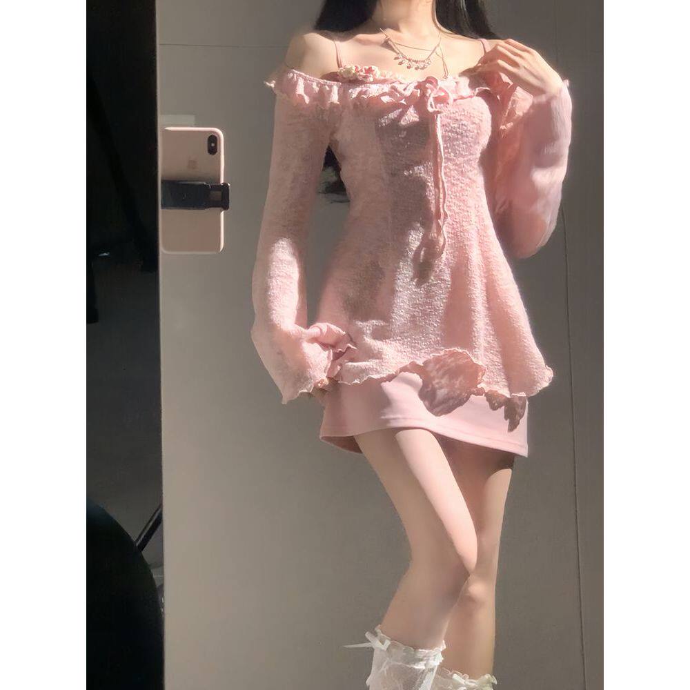 【蔷薇恋人】2.0 纯欲风粉色温柔甜美减龄两件套连衣裙春季新款