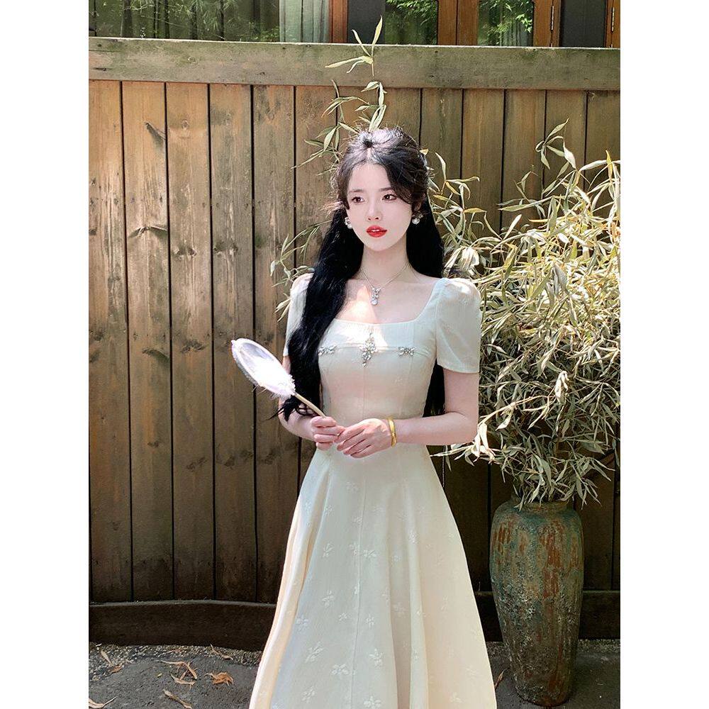 月光神女短袖版 夏季法式高级感立体提花收腰a摆气质显瘦连衣裙子