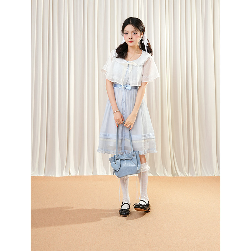 玻璃糖果假两件日系多巴胺甜美娃娃领连衣裙2025夏季新款小个子裙